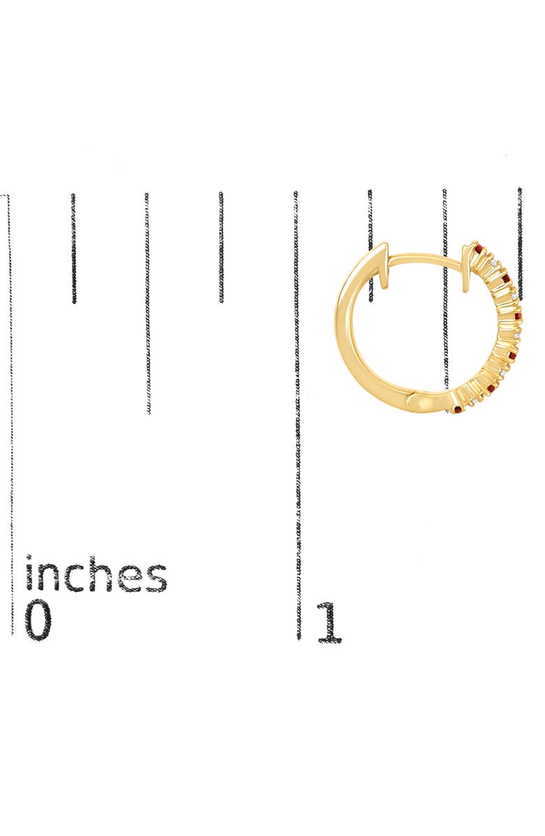 Haus of Brilliance 10K Gold Alternating Diamond and Red Ruby Huggy Hoop Earrings, Alternate, color, Yellow