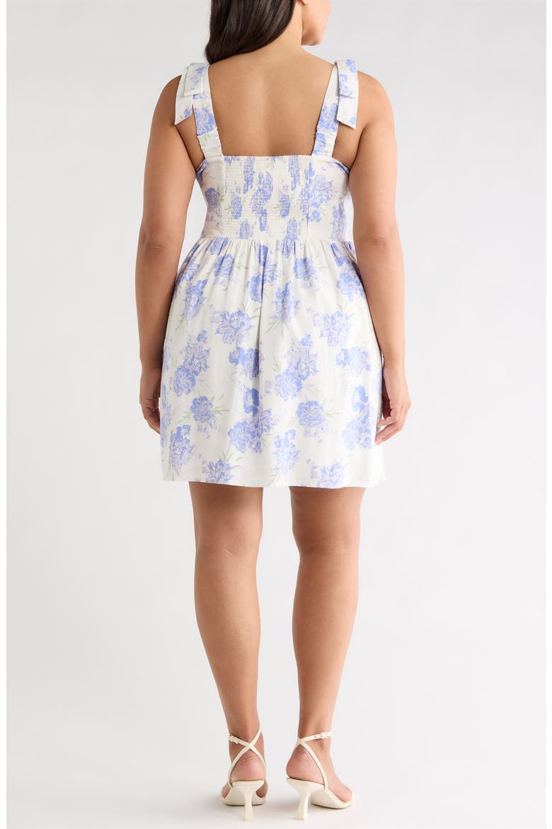 Tie Shoulder Minidress, Alternate, color, IVORY- BLUE BRUSHED FLORAL