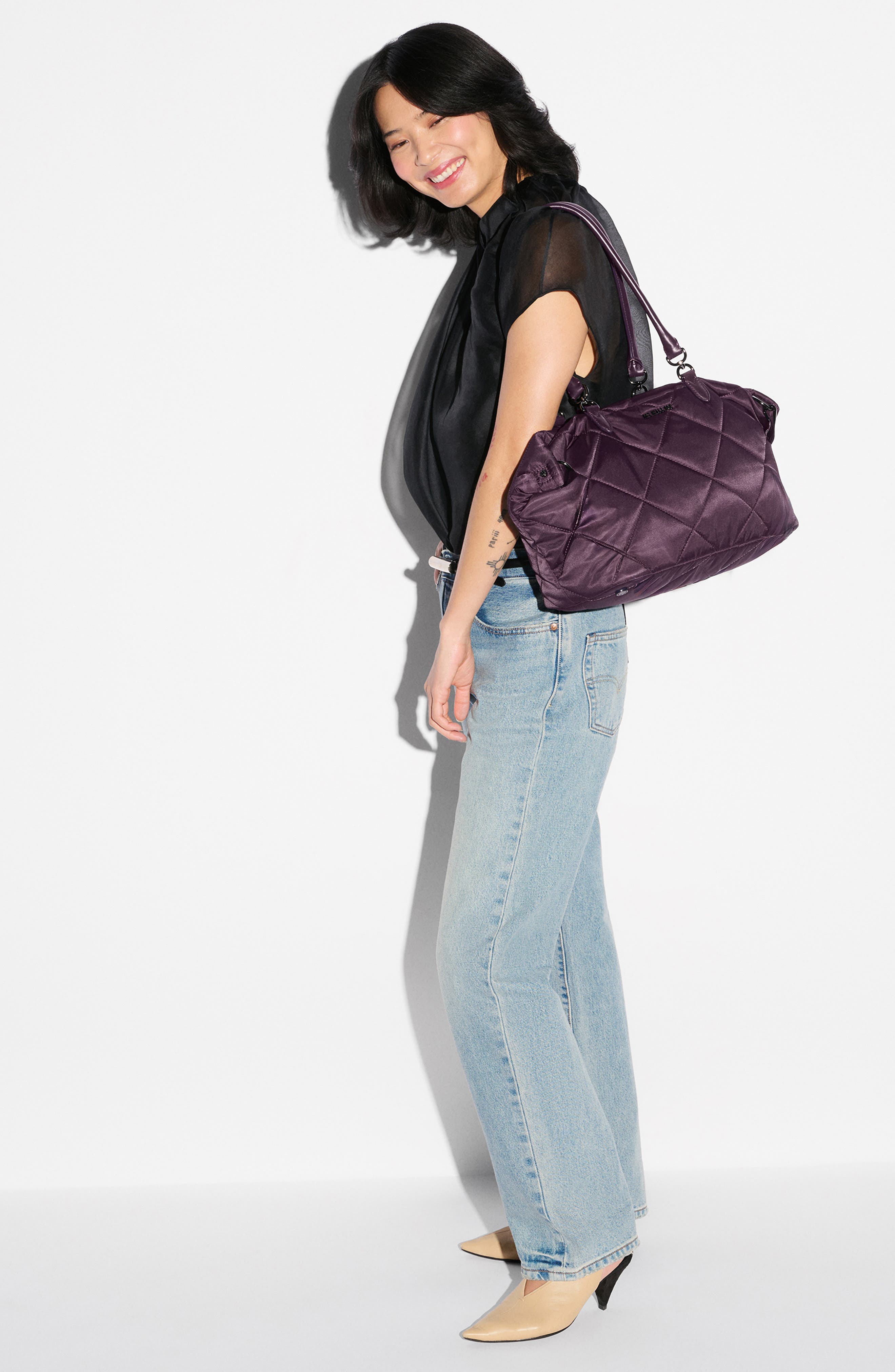 MZ Wallace Medium Madison East/West Tote, Alternate, color, Raisin