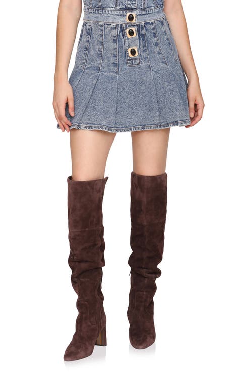 Pleated Denim Miniskirt