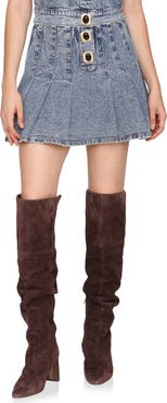 Avec Les Filles Pleated Denim Miniskirt