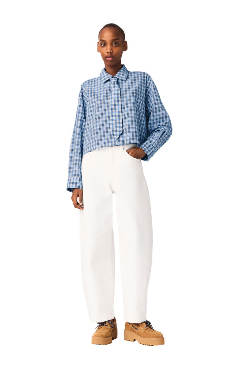maje Rhinestone shirt with removable tie, Alternate, color, Blue Check Print