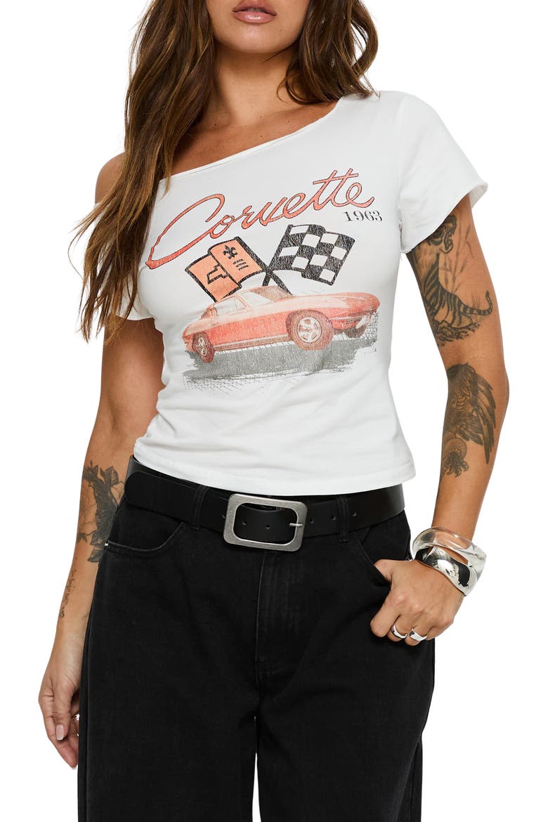 Corvette 1963 One Shoulder Graphic T-Shirt, Main, color, WHITE