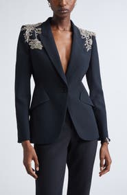 McQueen Silver Tattoo Peak Shoulder Blazer