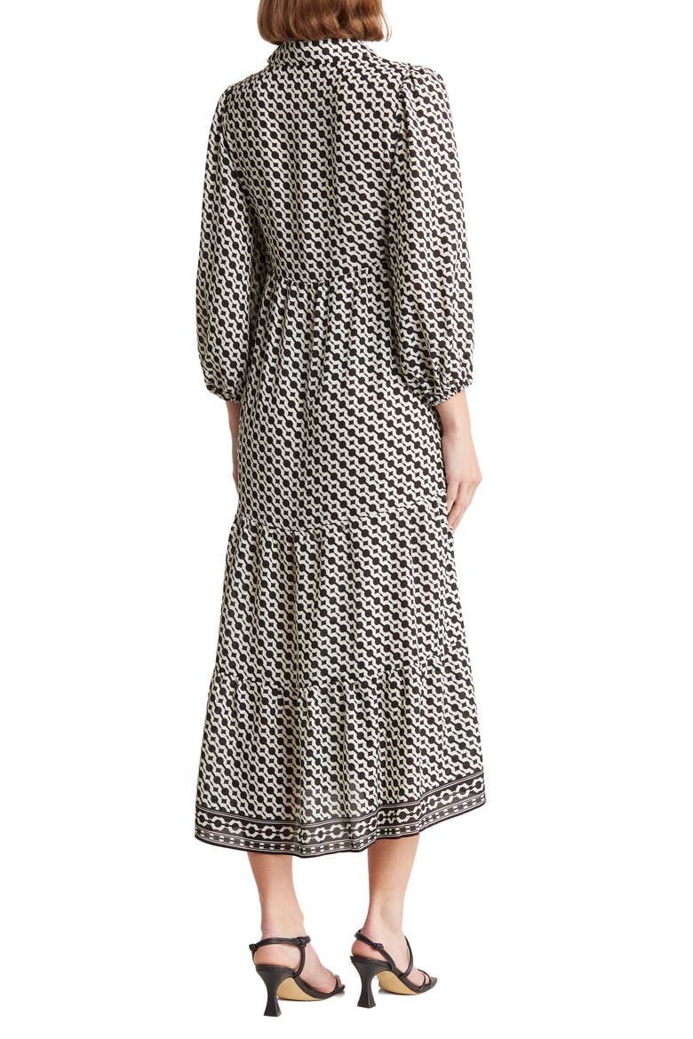 Crepe Tiered Maxi Dress, Alternate, color, BLK/ IVRY DGNL STRP TRGT