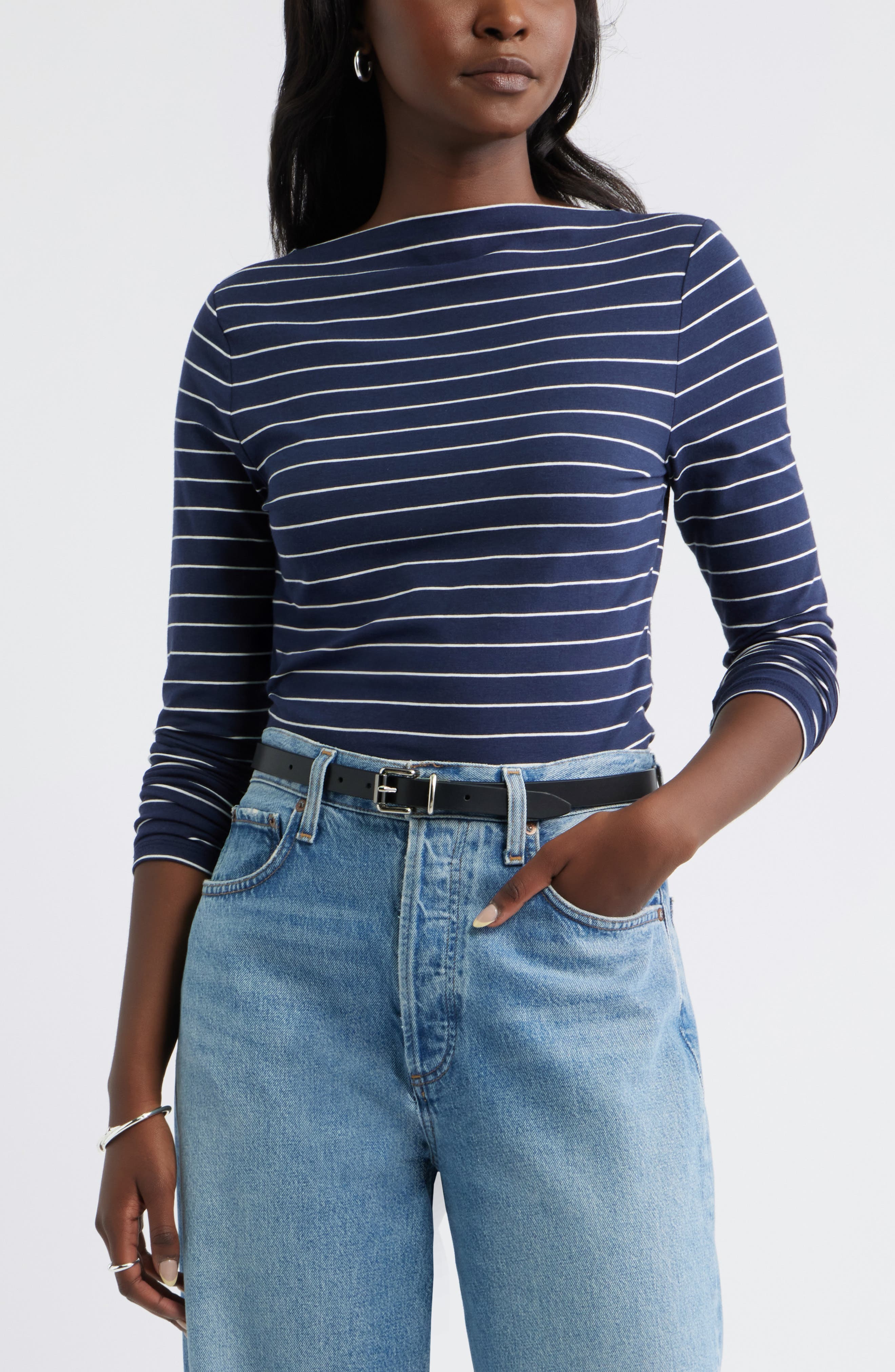 selected NAVY- IVORY MORGAN STRIPE