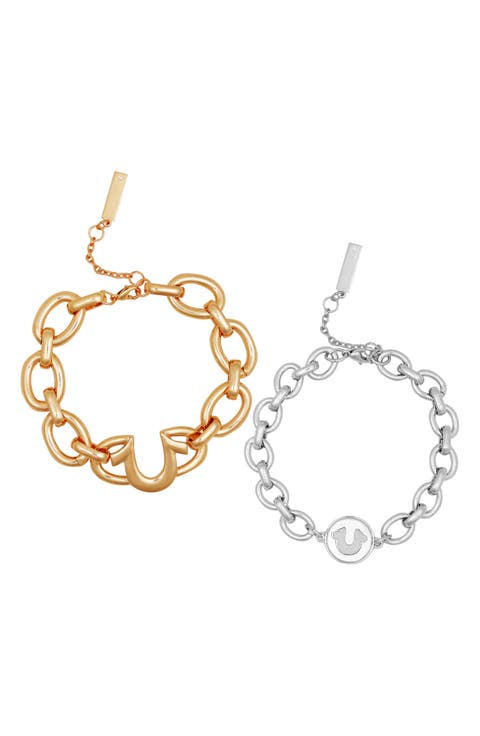 Set of 2 Two-Tone Logo Chain Bracelets