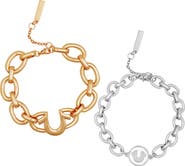 True Religion Set of 2 Two-Tone Logo Chain Bracelets