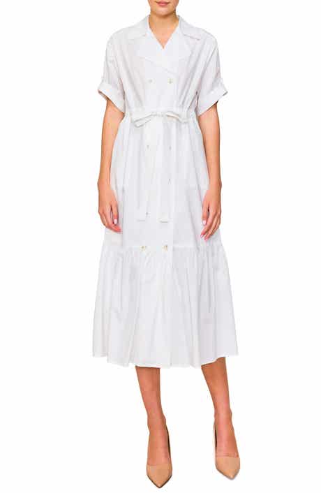 MELLODAY Belted Poplin Coat Dress