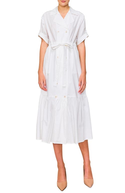 Melloday Belted Poplin Coat Dress In White
