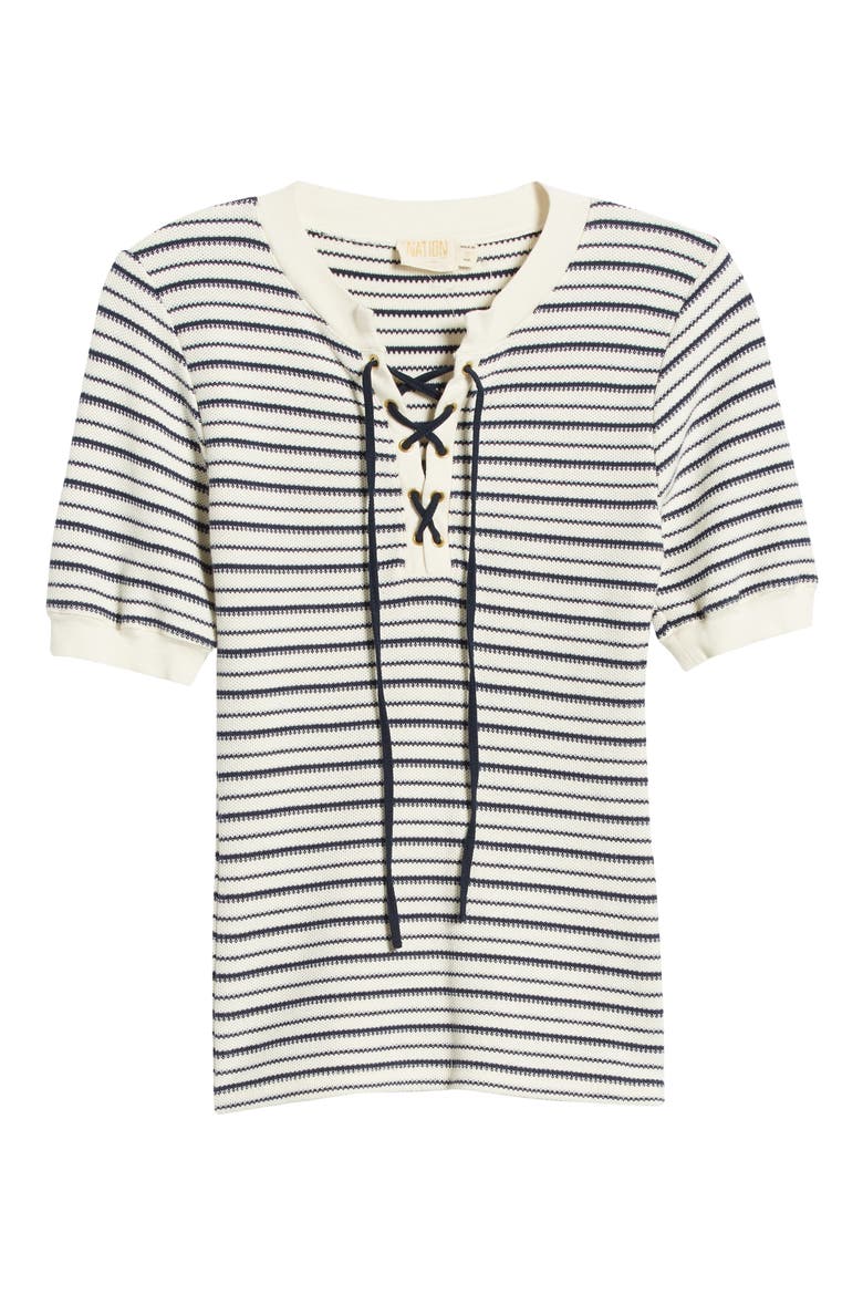 Reeve Lace Up Cotton Knit Top, Alternate, color, FREEHAND STRIPE