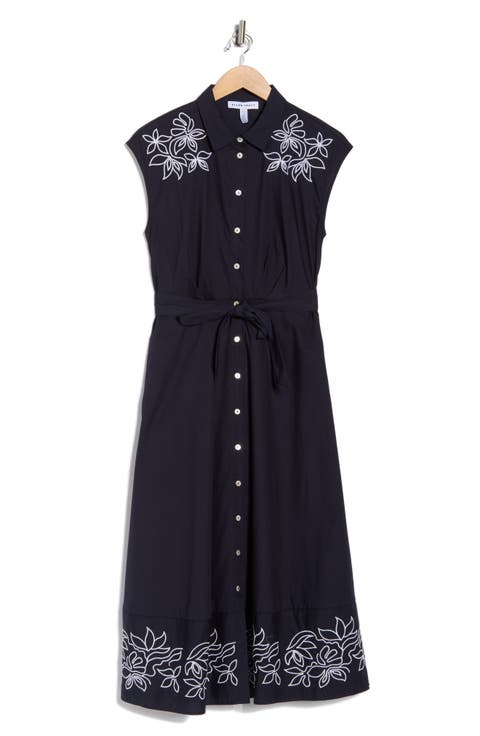 Floral Embroidered Poplin Shirtdress
