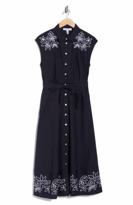 Ellen Tracy Floral Embroidered Poplin Shirtdress