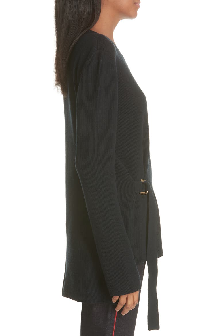 Side Buckle Rib Knit Sweater, Alternate, color, BLACK