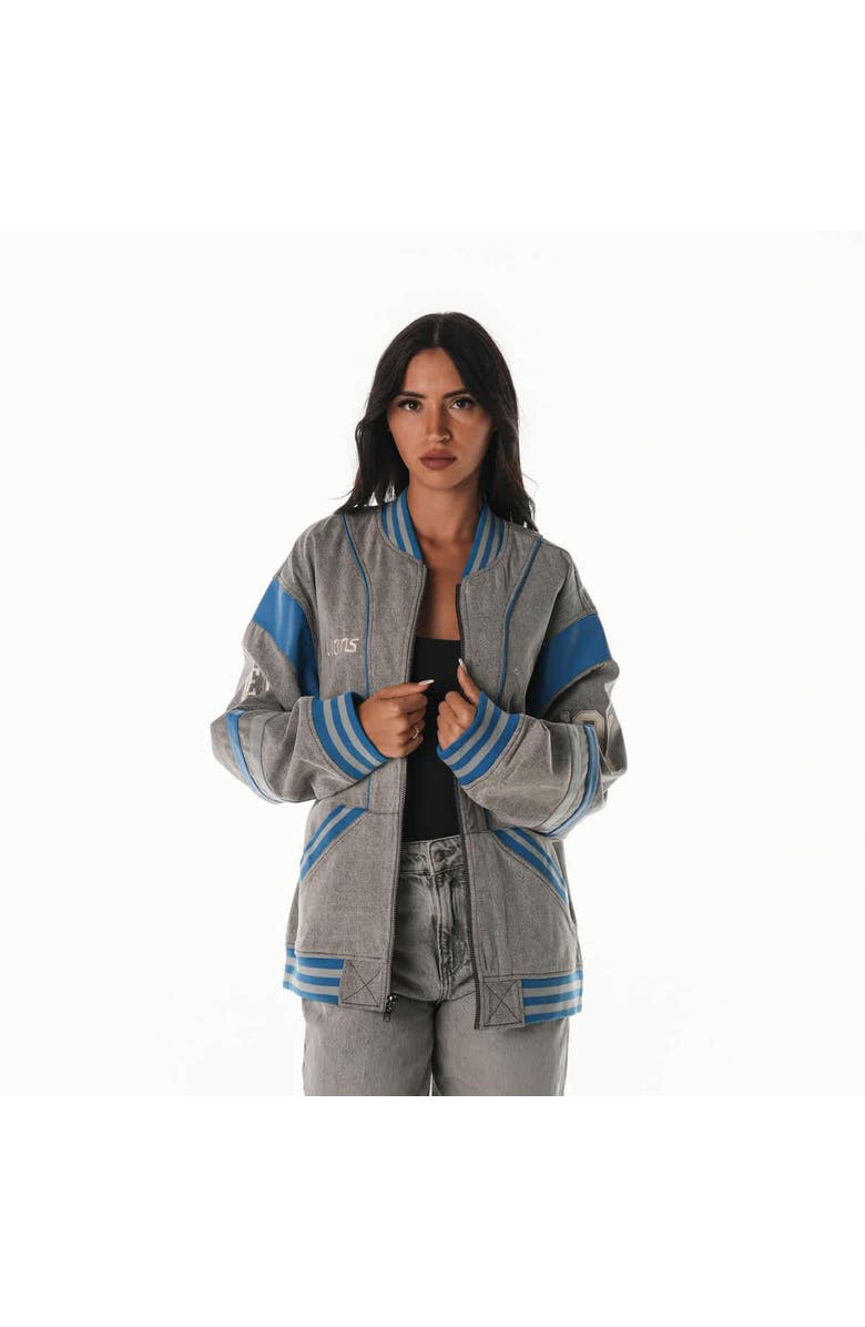 THE WILD COLLECTIVE Unisex The Wild Collective  Gray Detroit Lions Oversized Retro Full-Zip Jacket, Main, color, Gray