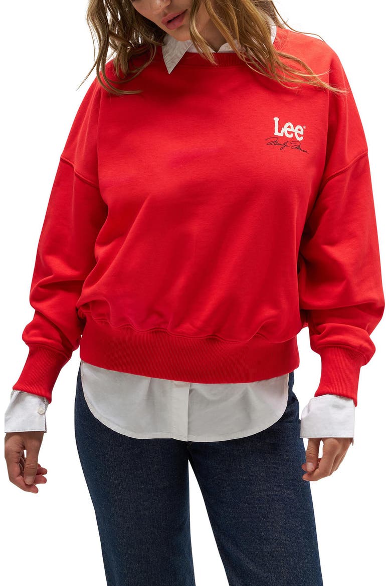Graphic Crewneck Sweatshirt, Main, color, HIGH RISK RED