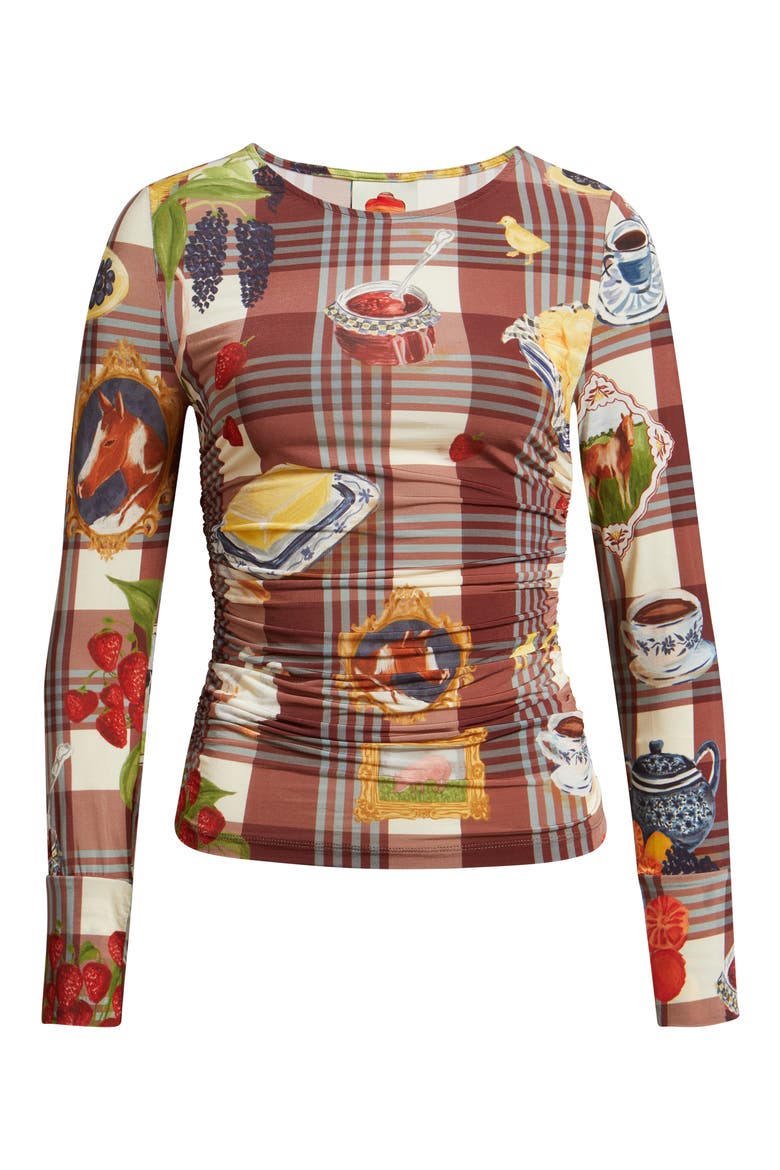Country Table Tartan Ruched Top, Alternate, color, BROWN