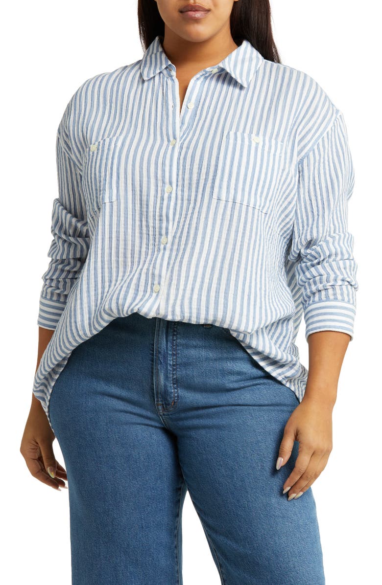 Caslon<sup>®</sup> Plaid Cotton Gauze Shirt, Main, color, 