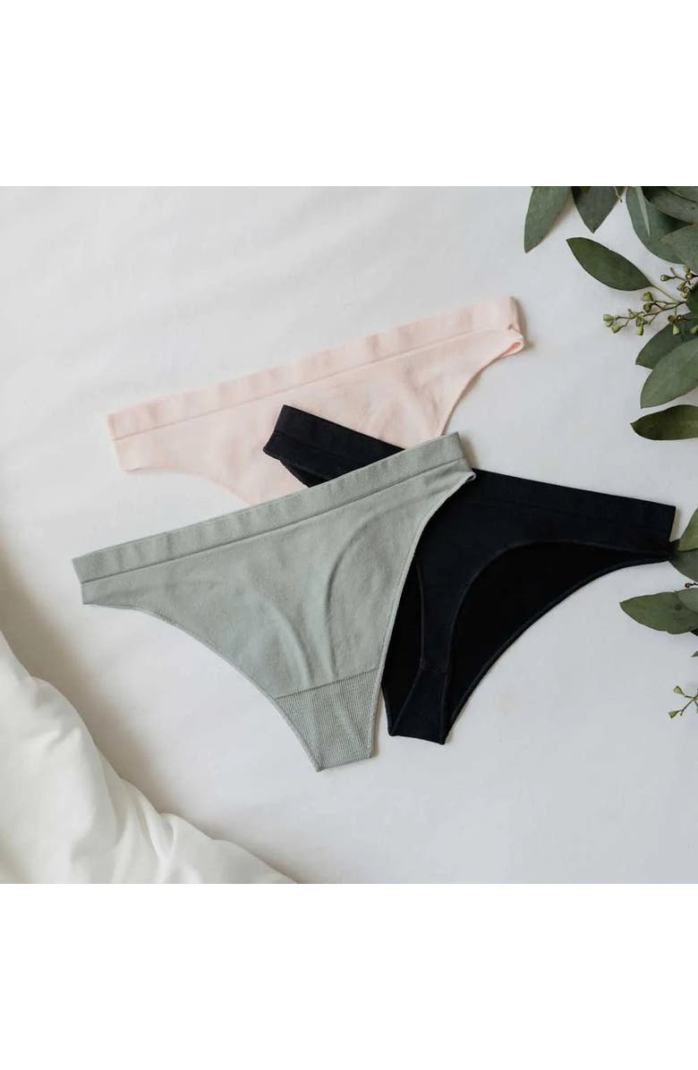 BRABAR Comfy Undies Hi Leg Thong, Alternate, color, Black, Natural Grey, Pink