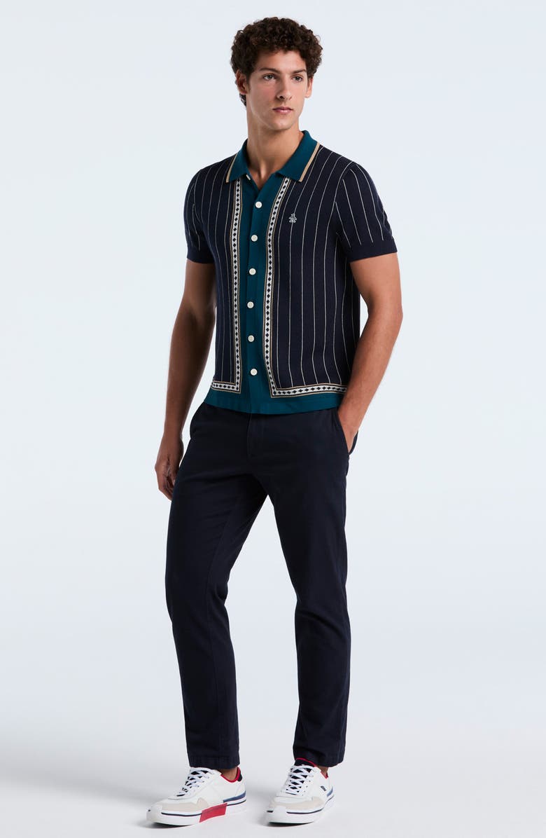 Original Penguin Stripe Jacquard Button-Up Polo, Alternate, color, Dark Sapphire