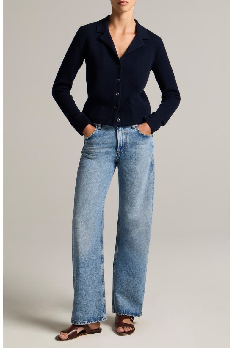 Double Face Notch Collar Cardigan, Alternate, color, COASTAL