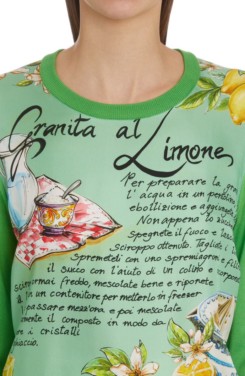 Dolce&Gabbana Lemon Granita Print Silk Sweater, Alternate, color, 
