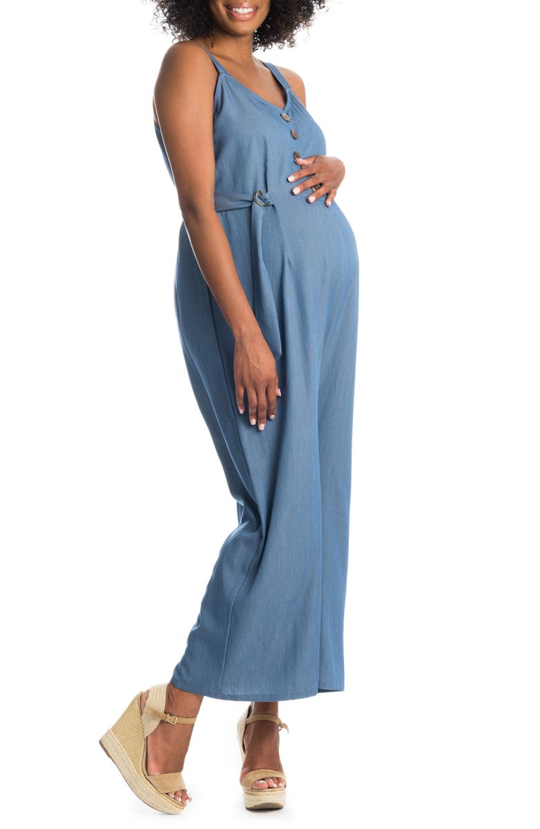 Everly Grey Luciana Chambray Maternity/Nursing Jumpsuit, Alternate, color,