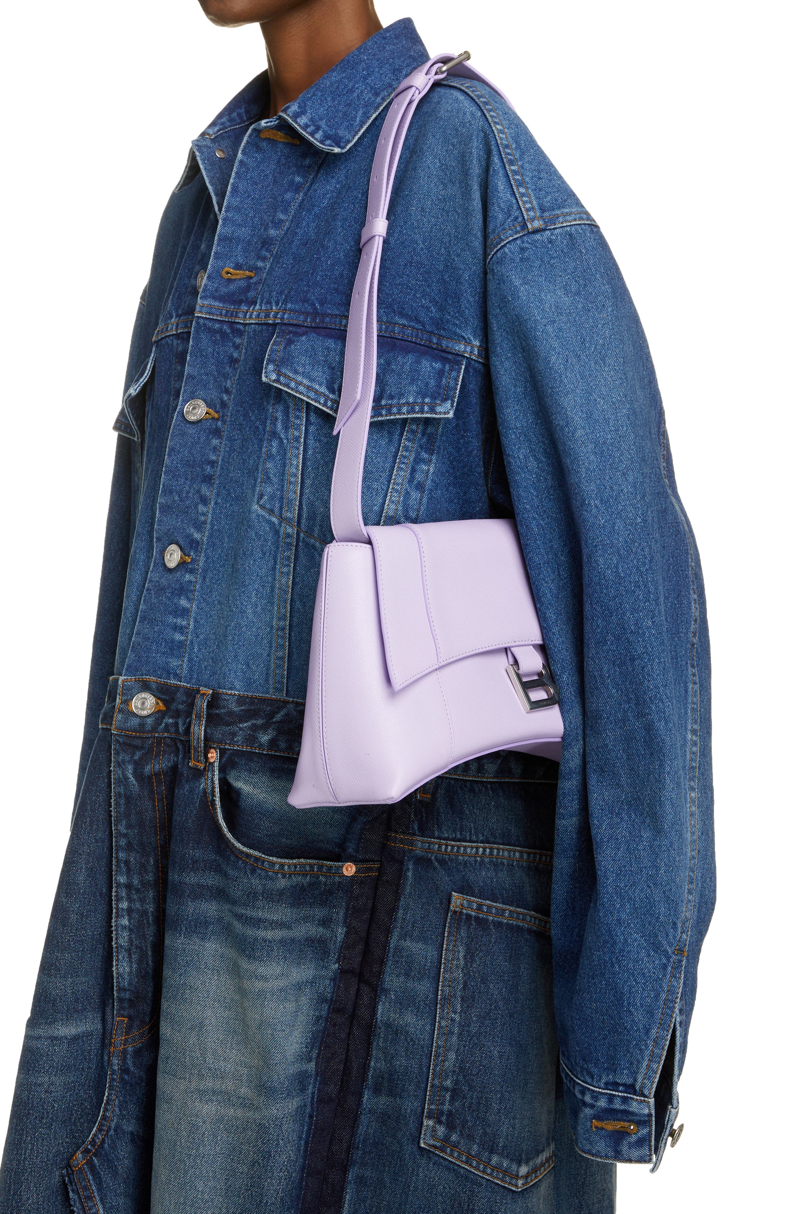 Soft Hourglass Calfskin Leather Shoulder Bag, Alternate, color, LILAC