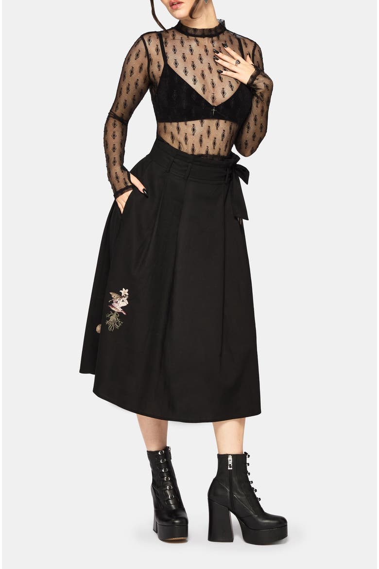 Faela Fairy Embroidered Midi Skirt, Alternate, color, Black
