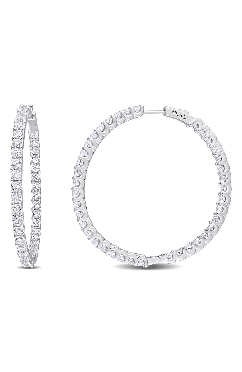 DELMAR Sterling Silver & Created White Sapphite Inside Out Hoop Earrings, Main, color, 
