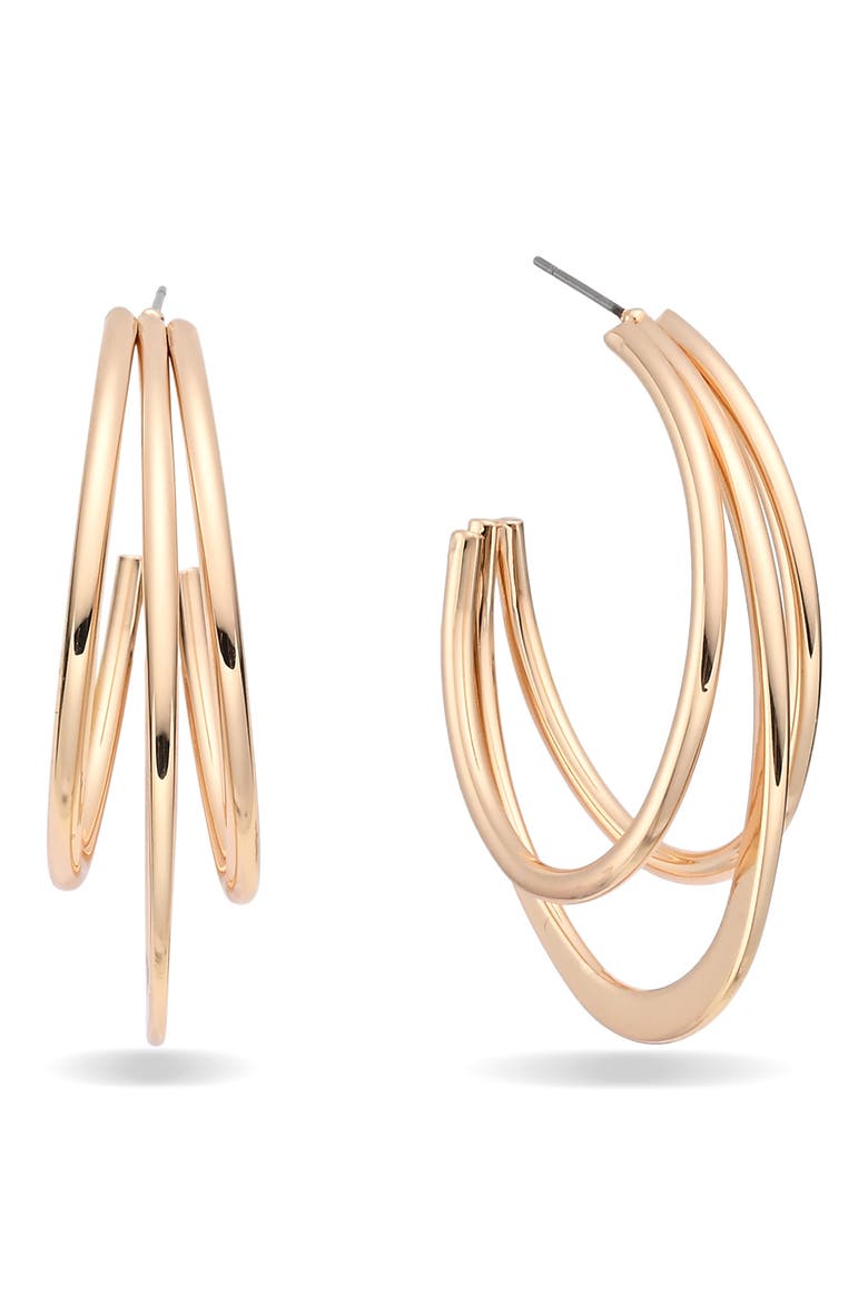 Dual Gleam Hoop Earrings, Main, color, GOLD