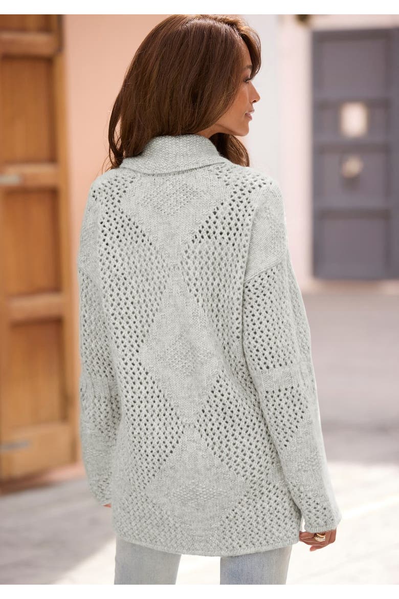 Diamond Open Work Knit Cardigan, Alternate, color, Grey Heather