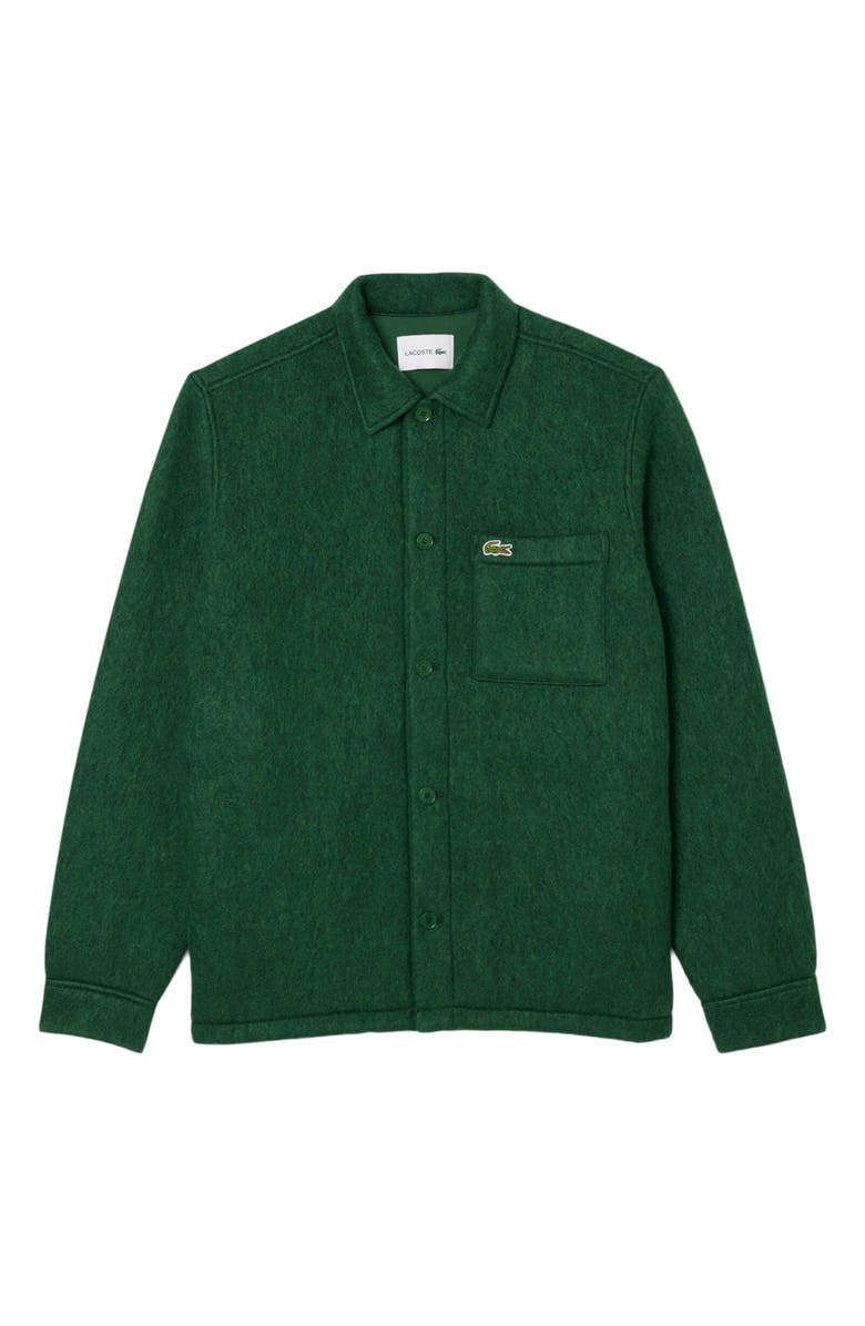 Lacoste Fleece Button-Up Overshirt, Main, color, 132 Green
