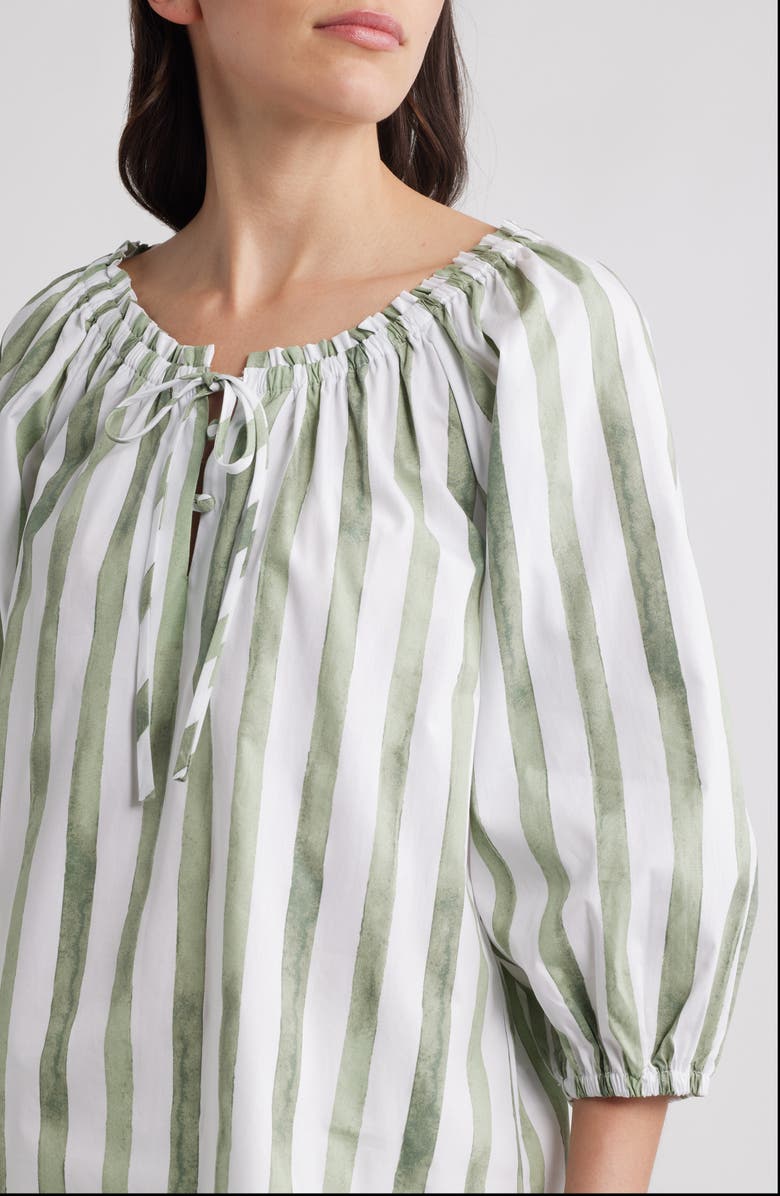 Bobeau Tie Neck Raglan Sleeve Top, Alternate, color, Light Olive Stripe