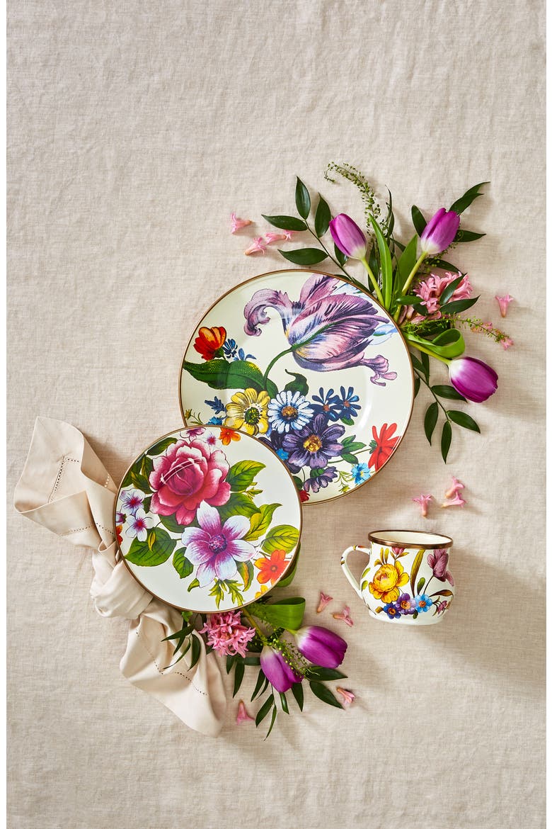 Flower Market Set of 4 Enameled Steel Mugs, Alternate, color, WHITE MULTI