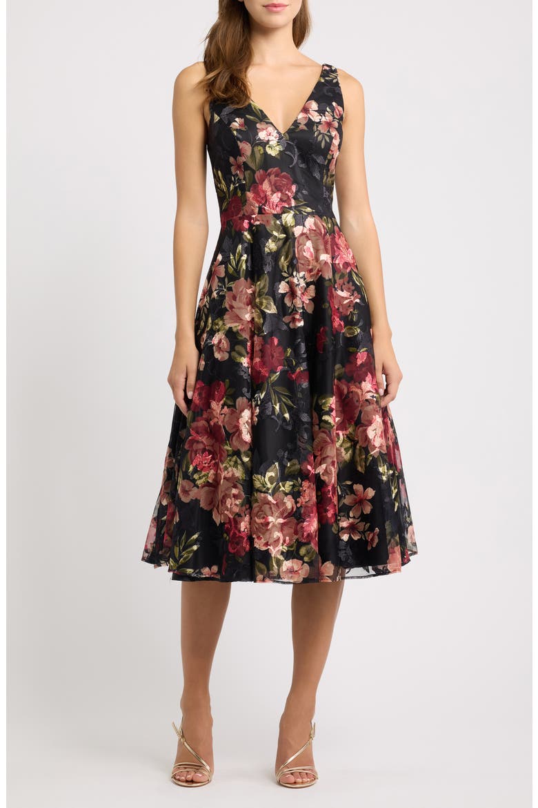 Floral Embroidered Sleeveless Chiffon Cocktail Dress, Main, color, BLCK MULTI