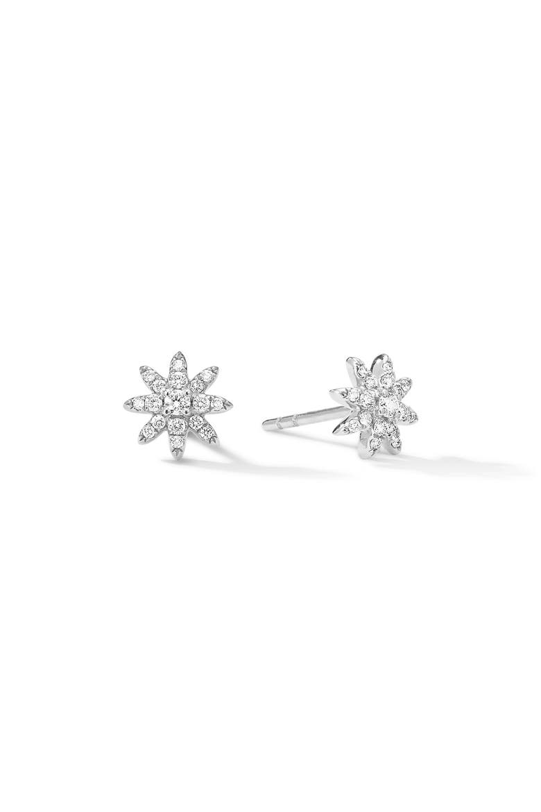 Petite Starburst Stud Earrings in 18K White Gold with Diamonds, 7.5mm, Main, color, 18K WHITE GOLD