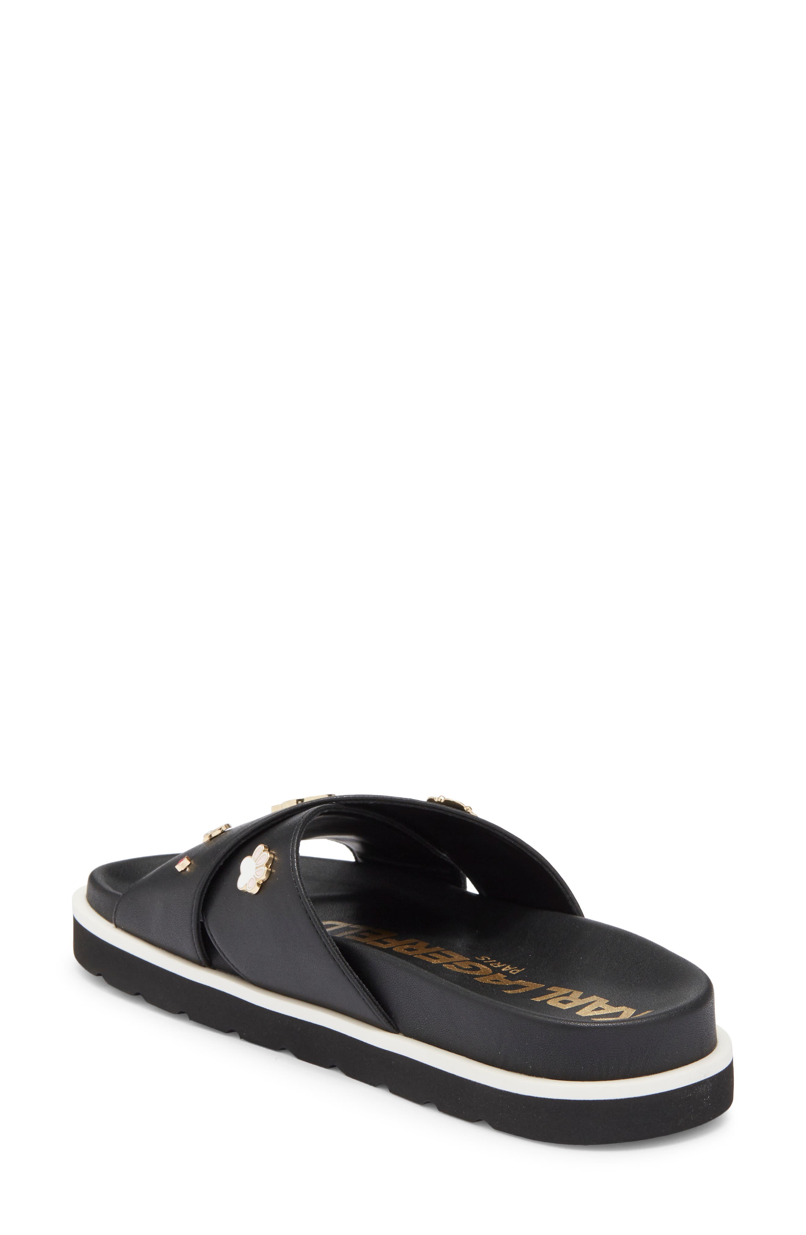 KARL LAGERFELD PARIS Embellished Crossover Strap Sandal, Alternate, color, Black