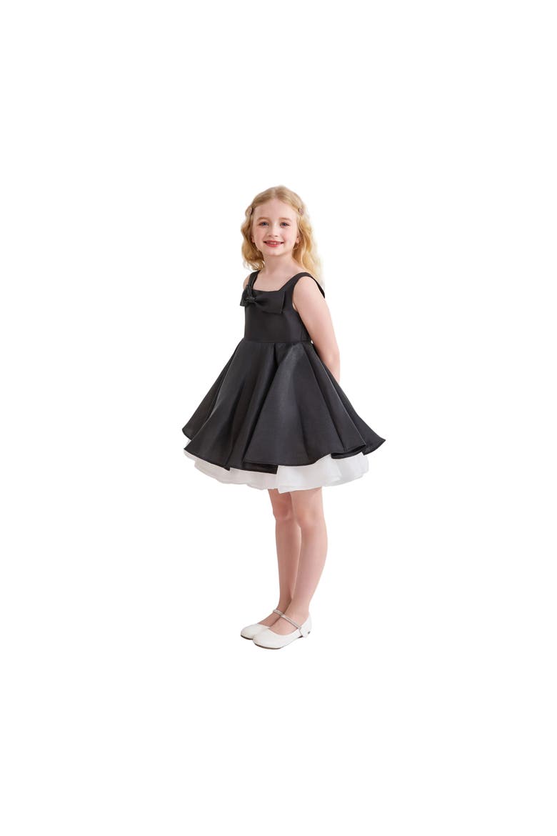 Lucienne Satin Bow Dress, Alternate, color, Black