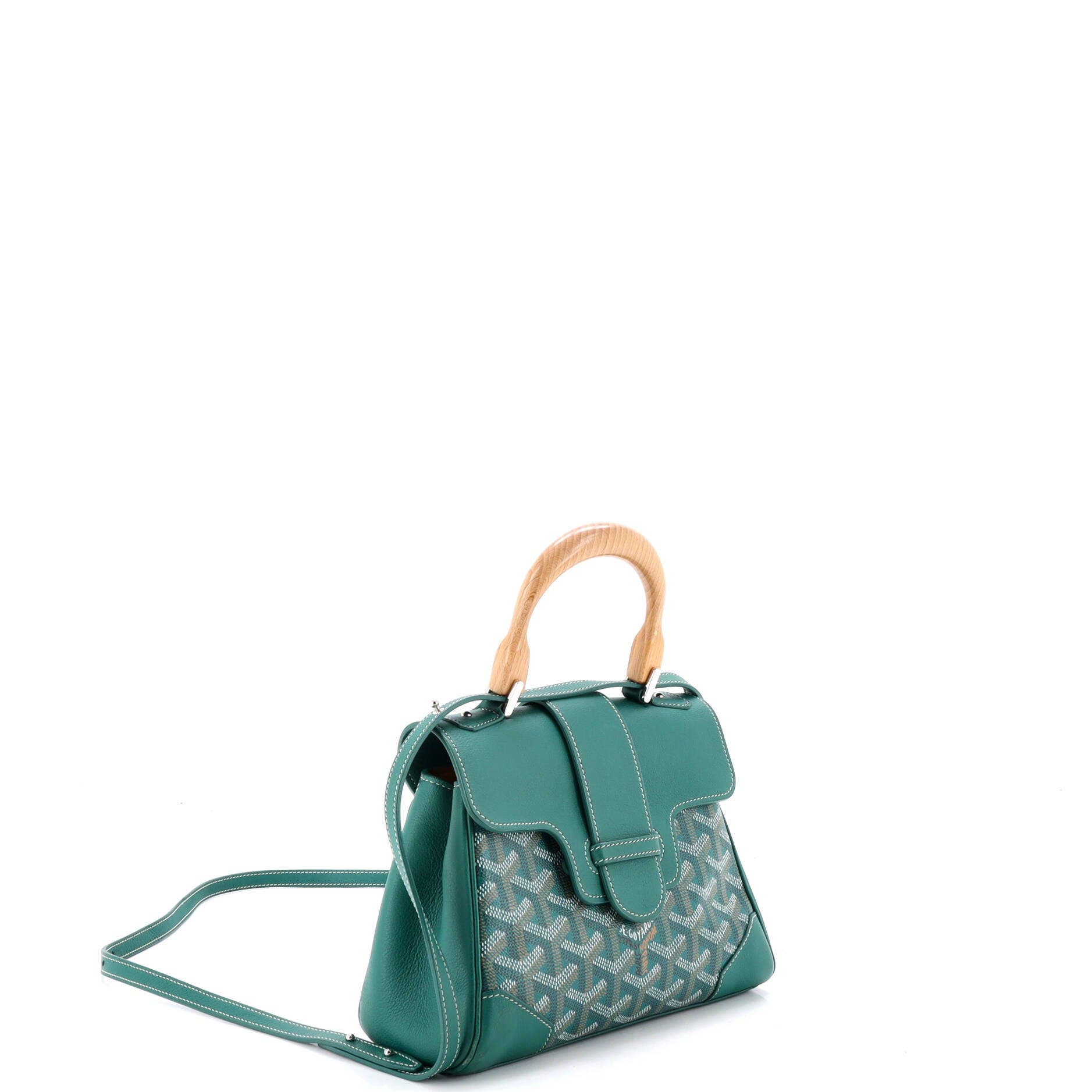 Pre-Owned Goyard Structured Saigon Top Handle Bag Coated Canvas with Leather Mini, Alternate, color, Green
