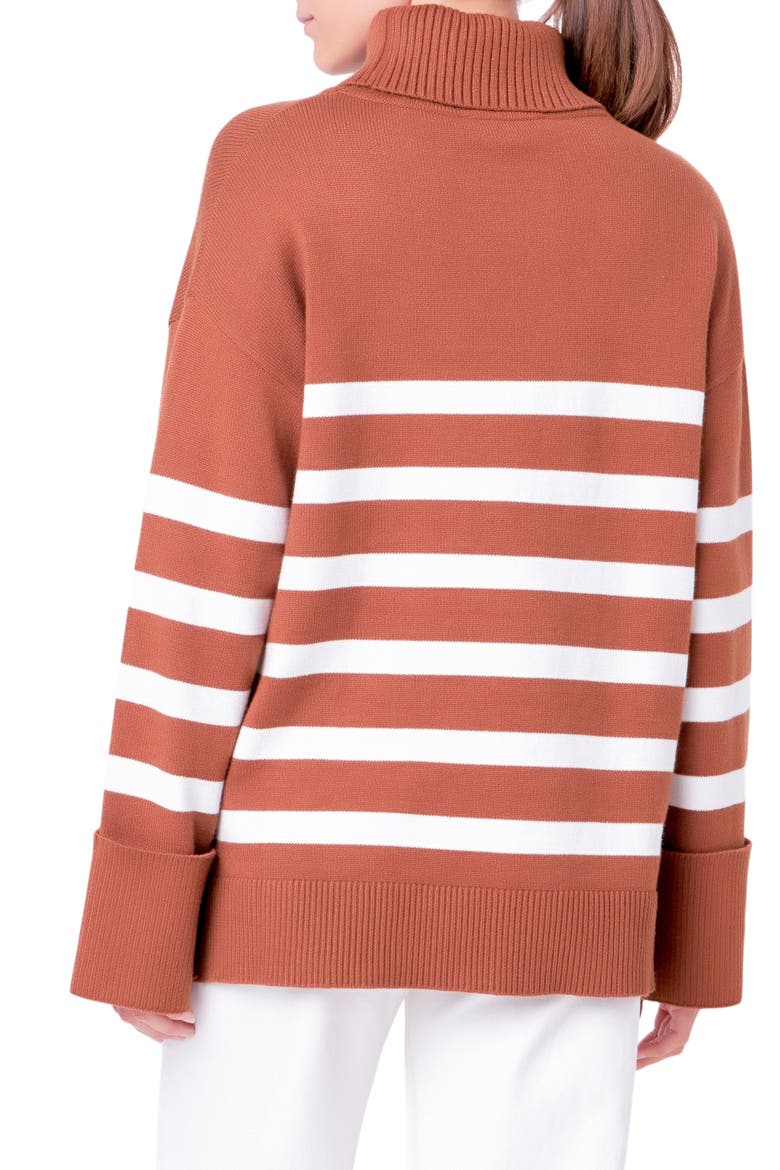Stripe Turtleneck Sweater, Alternate, color, CAMEL/WHITE