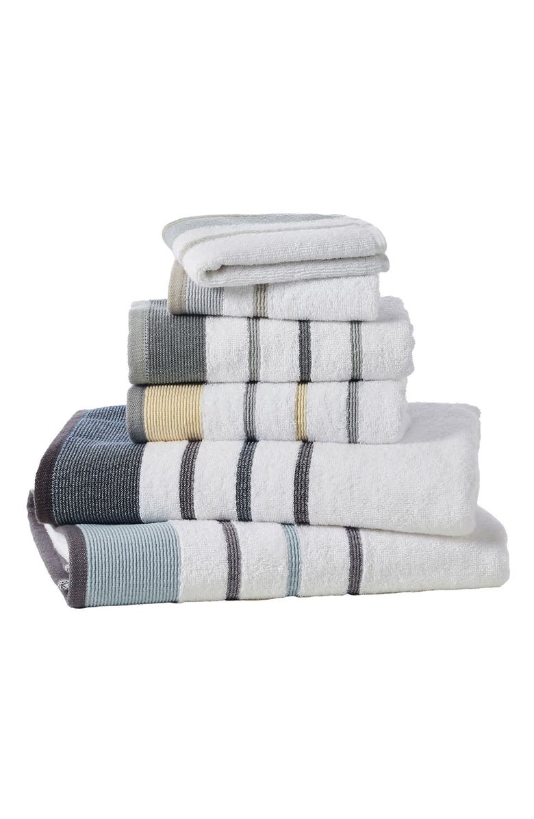 Woven & Weft Cotton Textured Stripe 6-Piece Towel Set, Alternate, color, Glacier Grey / Cappuccino