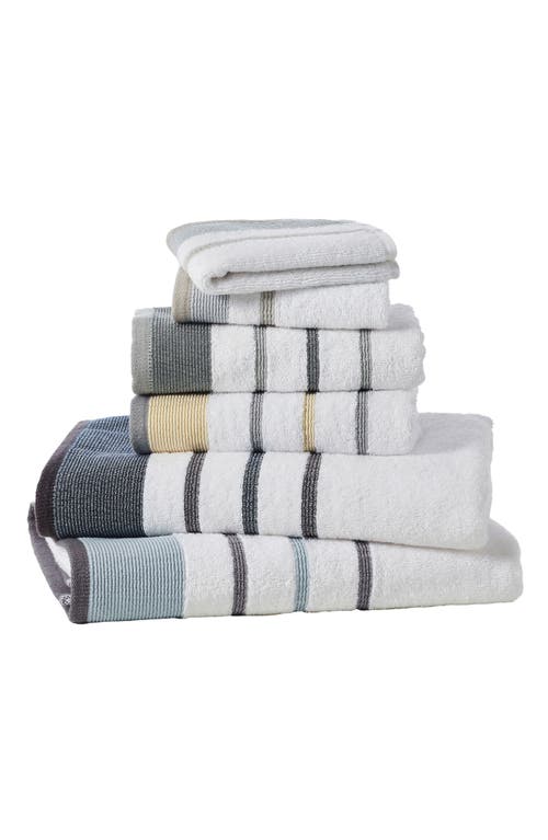 Woven & Weft Cotton Textured Stripe 6-piece Towel Set In Glacier Grey/cappuccino
