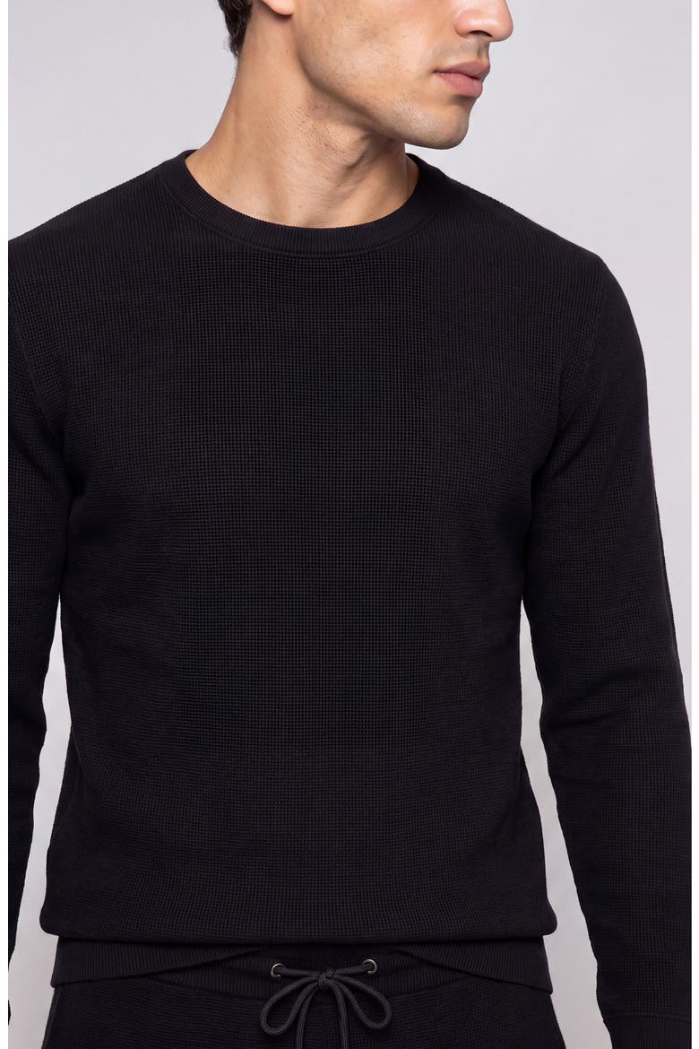 Textured Waffle Knit Sweatshirt, Alternate, color, BLACK