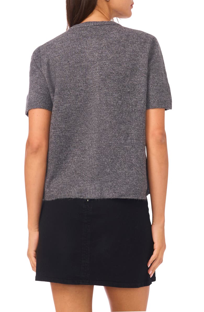 Vince Camuto Short Sleeve Cardigan, Alternate, color, Medium Heather Grey
