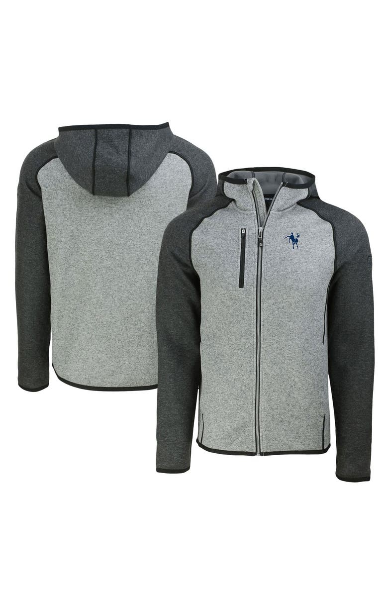 Cutter & Buck Men's Cutter & Buck  Heather Gray/Heather Charcoal Indianapolis Colts Throwback Mainsail Sweater-Knit Full-Zip Hoodie, Main, color, 