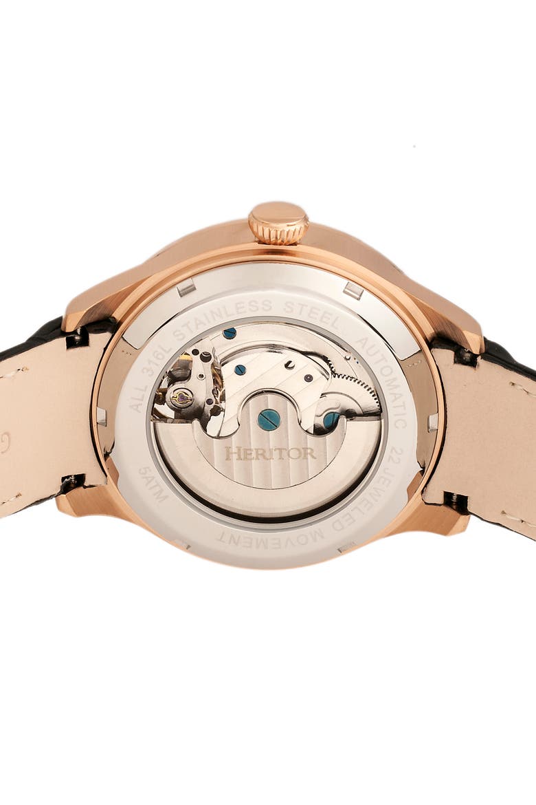 Gregory Semi-Skeleton Leather-Band Watch, Alternate, color, Rose Gold/Black