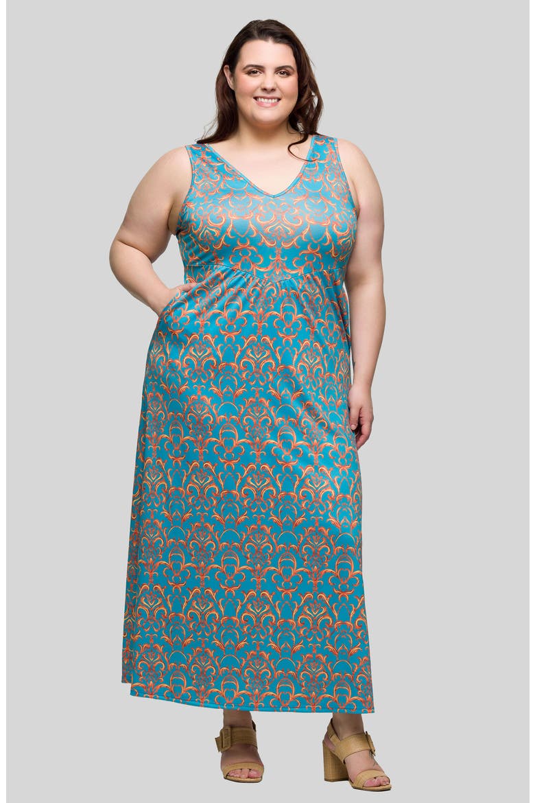 Scroll Print Knit Maxi Dress, Alternate, color, BLUE MULTI