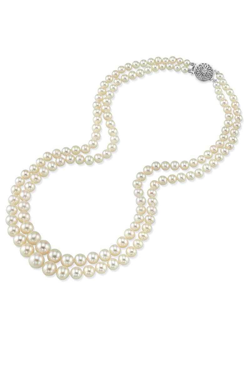 4.0-9.0mm White Freshwater Pearl Graduated Double Strand Necklace, Main, color, Sterling Silver Clasp