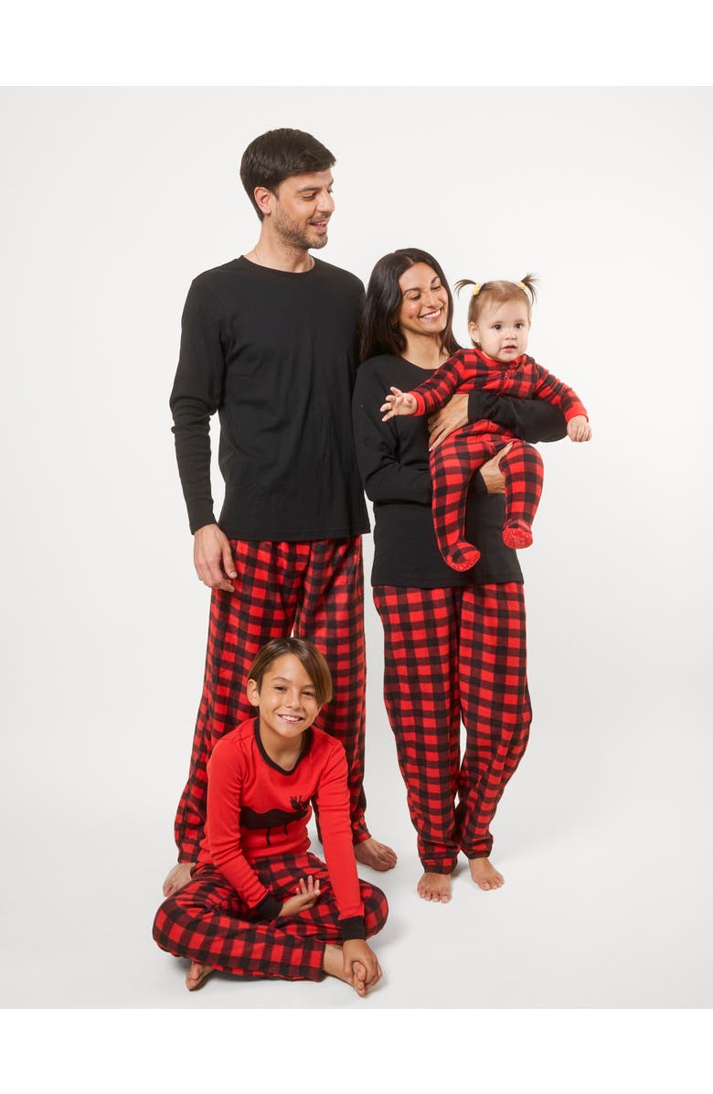 Leveret Kids Cotton Top & Fleece Pants Printed Matching Family Holiday Pajamas, Alternate, color, Moose